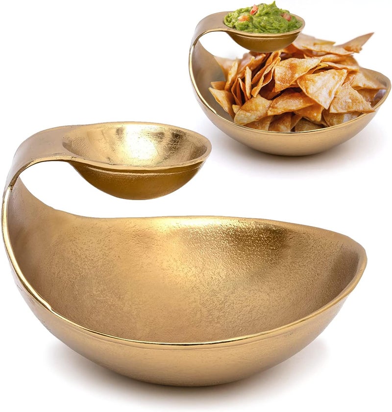 Gute Chip and Dip Serving Bowl Gold Brass Tiered Snack, Candy & Salad Bowl Decorative Centerpiece Serving Platter for Nuts, Chip and Dip, Salsas, Food Tray, Serveware Home Decor Gift Entertaining 1PC - Image 1